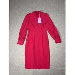 Sergio Hudson x Target Hot Pink Mock Neck Balloon Sleeve Midi Dress Size S NWT